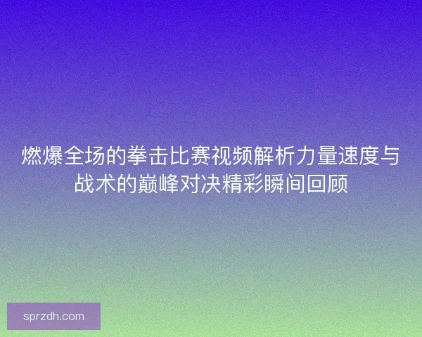 燃爆全场的拳击比赛视频解析力量速度与战术的巅峰对决精彩瞬间回顾